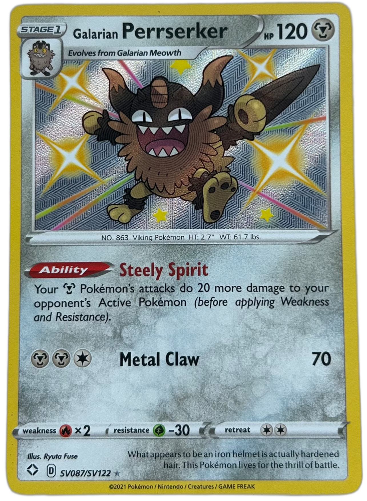 Galarian Perrserker #SV087 Shining Fates