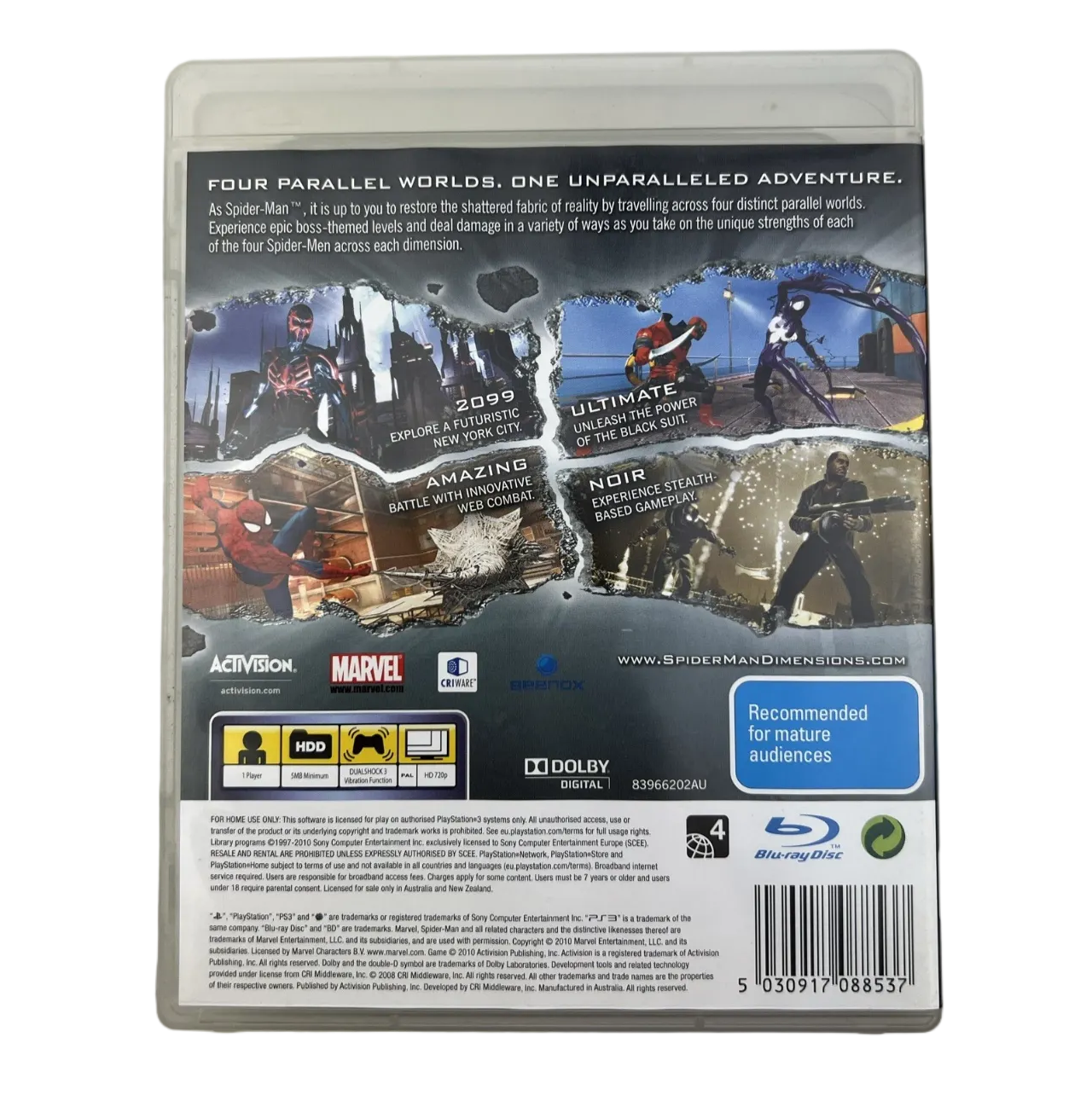 Spider-Man Shattered Dimensions PS3 Game - Complete With Manual (Preowned)