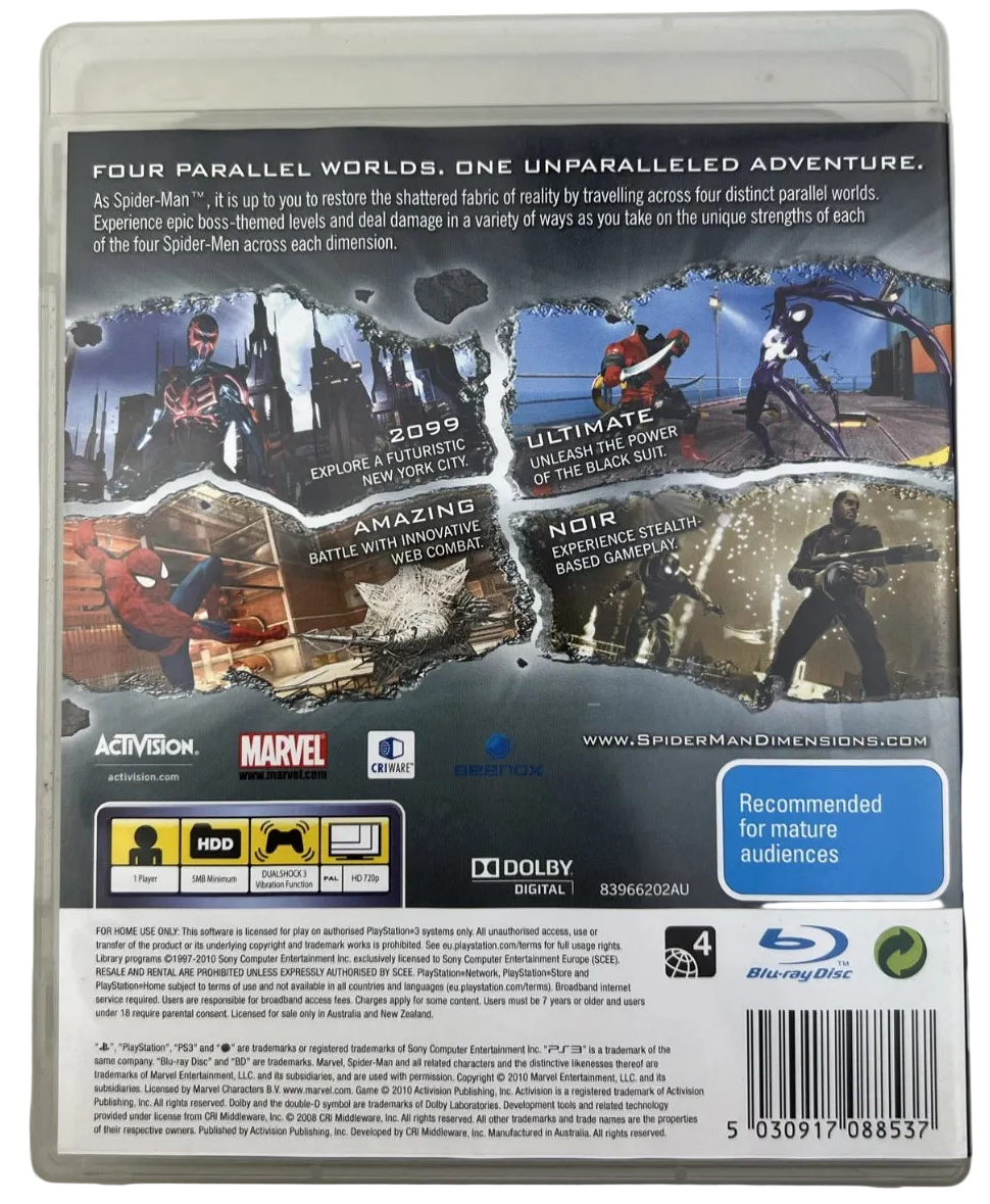 Spider-Man Shattered Dimensions PS3 Game - Complete With Manual (Preowned)