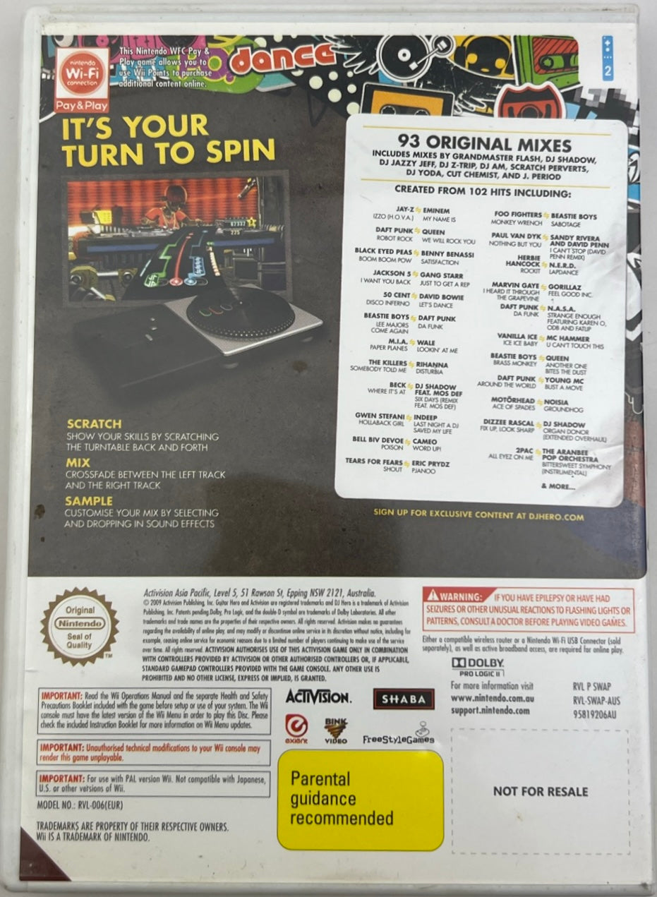 DJ Hero Nintendo Wii Game 2009 with Manual PAL