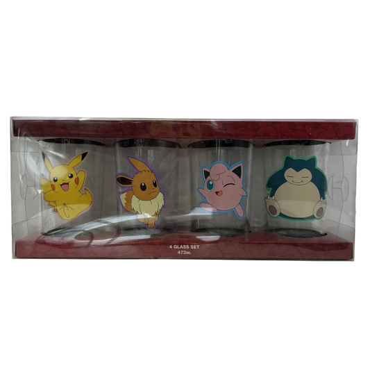 Pokémon Pattern Glass 4 Pack Rare Glasses Set (375ml Each) Brand New