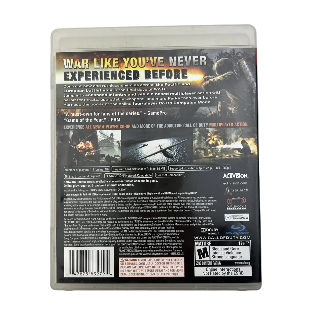 Call of Duty World at War PS3 Game WWII Shooter