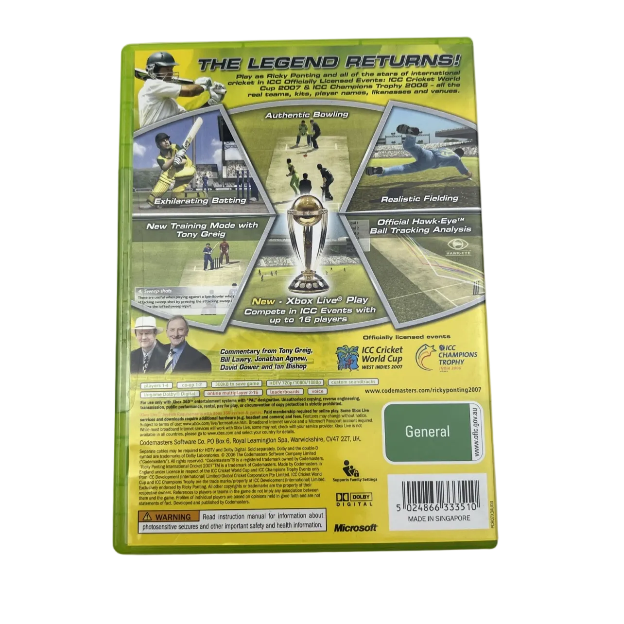 Ricky Ponting Cricket 2007 Xbox 360 Game PAL Sports Cricket
