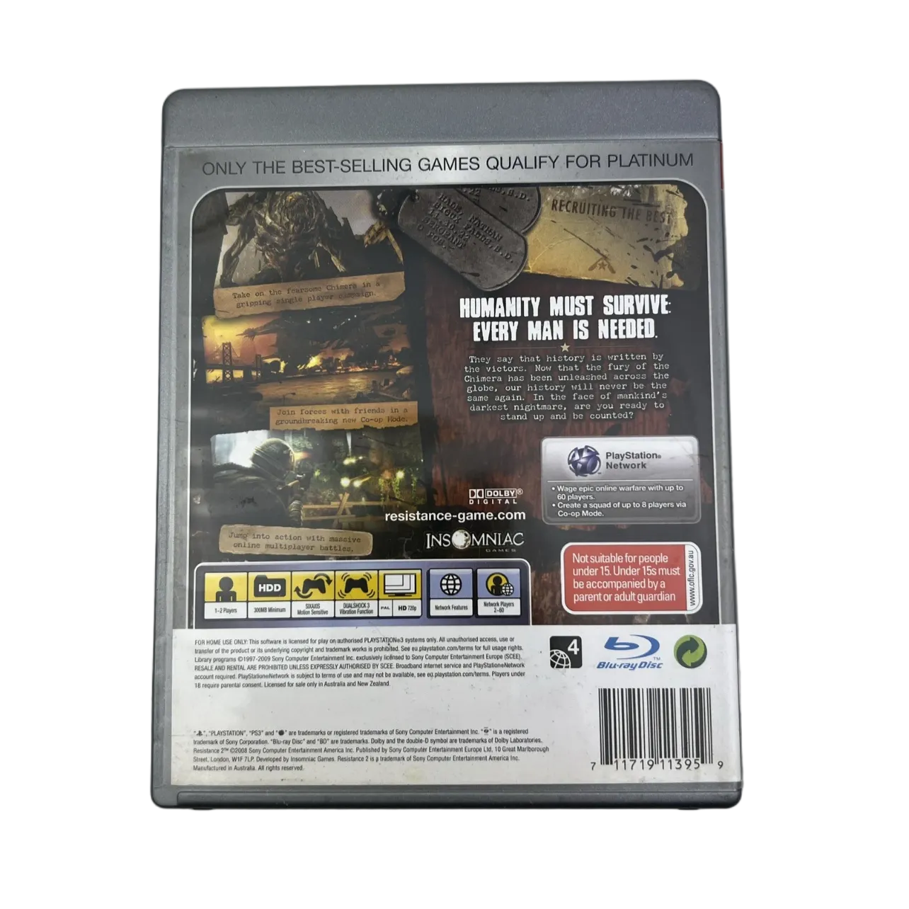 Resistance 2 PS3 Game Region 4 Shooter Action Sony PlayStation 3