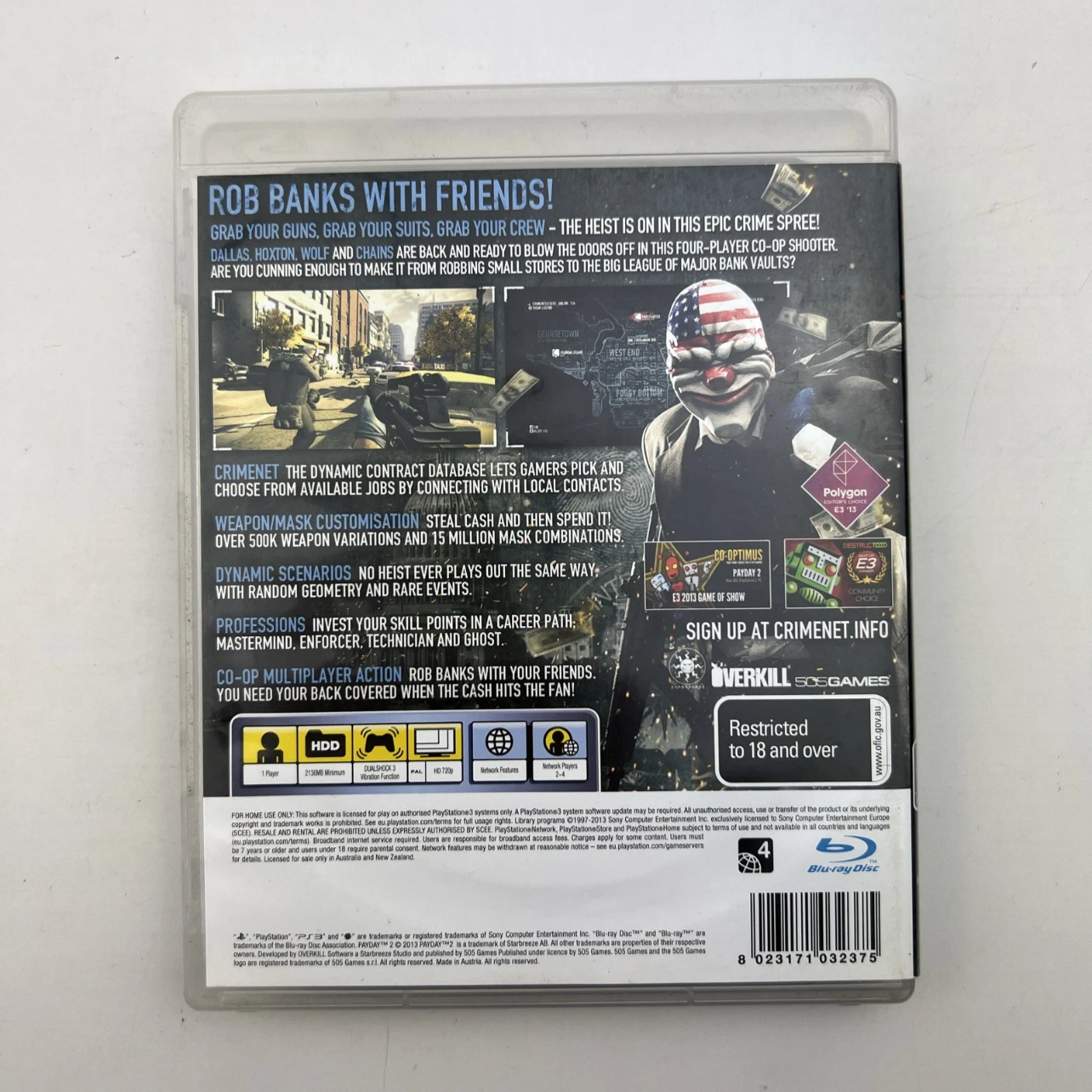 Payday 2 PS3 Game Region 4 PAL Co-Op Heist Shooter