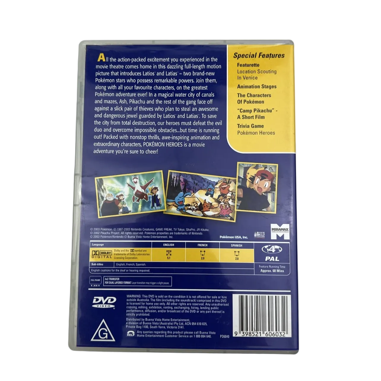 Pokémon Heroes The Movie DVD 2002 Region 4 PAL Kids Feature Film